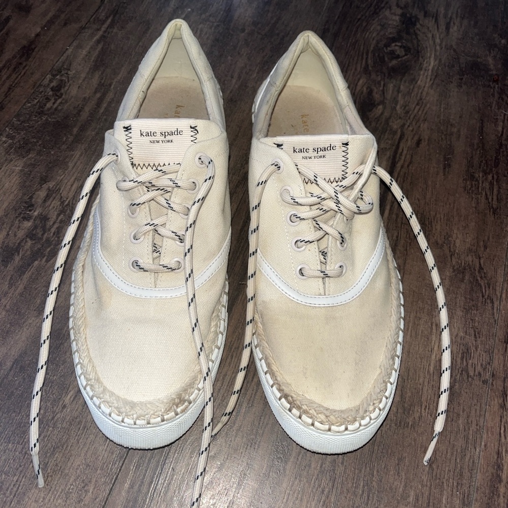 Kate Spade Cream Espadrille Lace-Up Sneakers